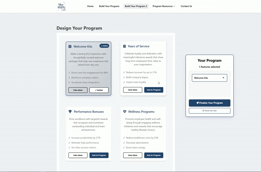 Animation showing drag and drop program builder interface